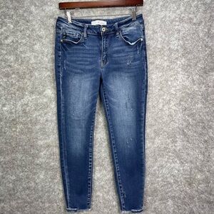 Kancan Women's Jeans Size 9/28 Dark Wash Skinny Blue Denim Fray Hem Stretch